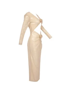 Dresses|Midi Dresses*Mew Mews Fashion Isak Long Sleeve Flower Cutout Sequin Dress In Apricot