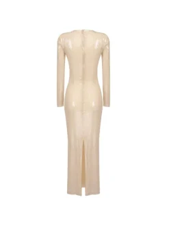 Dresses|Midi Dresses*Mew Mews Fashion Isak Long Sleeve Flower Cutout Sequin Dress In Apricot