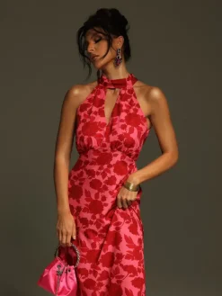 Dresses|Midi Dresses*Mew Mews Fashion Jacki Halterneck Floral Cutout Midi Dress