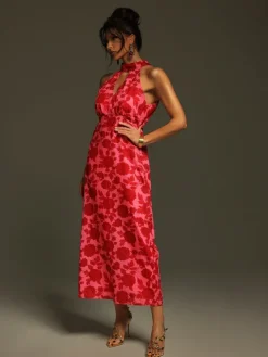Dresses|Midi Dresses*Mew Mews Fashion Jacki Halterneck Floral Cutout Midi Dress
