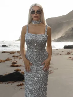 Dresses*Mew Mews Fashion Jahmir Spaghetti Sequin Maxi Dress With Choker
