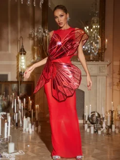 Embellishment|Dresses*Embellishment Jaidlynn Butterfly Embellished Maxi Dress In Red