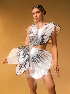 Embellishment|Dresses*Embellishment Jaidlynn Butterfly Embellished Cutout Mini Dress In Silver