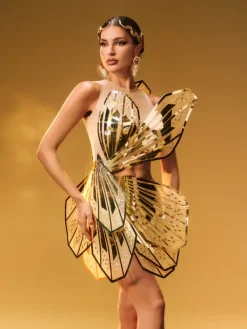 Embellishment|Dresses*Embellishment Jaidlynn Butterfly Embellished Cutout Mini Dress In Gold