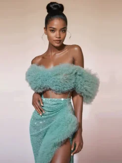 Sets & Co-ords*Jiu Bajia O/S Jalynne Corset Tulle Trimmed Sequin Skirt Set In Mint
