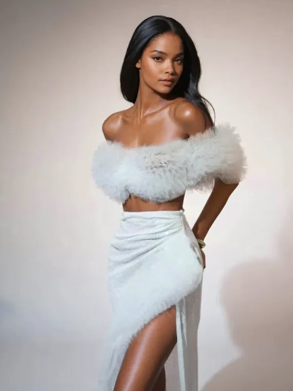 Sets & Co-ords*Jiu Bajia O/S Jalynne Corset Tulle Trimmed Sequin Skirt Set In White