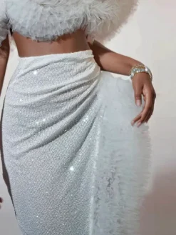 Sets & Co-ords*Jiu Bajia O/S Jalynne Corset Tulle Trimmed Sequin Skirt Set In White