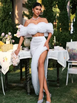 Sets & Co-ords*Jiu Bajia O/S Jalynne Corset Tulle Trimmed Sequin Skirt Set In White