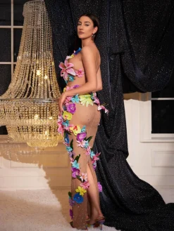 Dresses|Maxi Dresses*Mew Mews Fashion Jamshid Backless Flower Rhinestone Mesh Dress