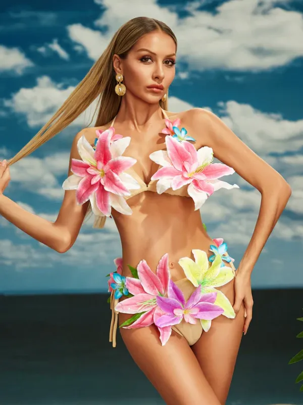 Bikini Sets|Swimwear*Mew Mews Fashion Jamshid Flower Bikini Two Piece Set