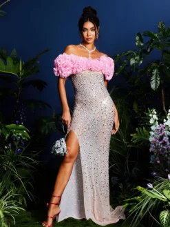 Embellishment|Dresses*Embellishment Janiela Strapless Rhinestone Split Maxi Dress