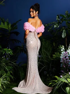 Embellishment|Dresses*Embellishment Janiela Strapless Rhinestone Split Maxi Dress