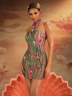 Embellishment|Dresses*Embellishment Jannik Halterneck Embellished Mesh Mini Dress