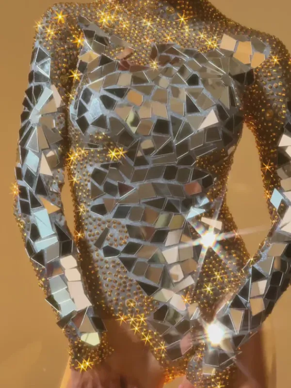 Bodysuits|Tops*W Jia Jase Long Sleeve Acrylic Embellished Bodysuit In Gold