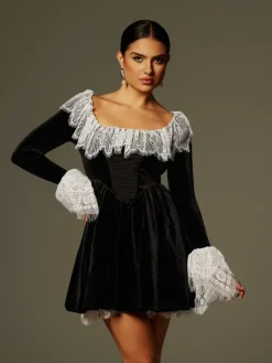 Dresses|Mini Dresses*Mew Mews Fashion Jaxon Lace Trimmed Velvet Mini Dress