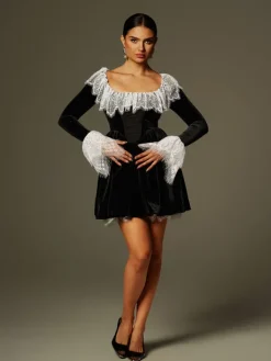 Dresses|Mini Dresses*Mew Mews Fashion Jaxon Lace Trimmed Velvet Mini Dress