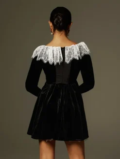 Dresses|Mini Dresses*Mew Mews Fashion Jaxon Lace Trimmed Velvet Mini Dress