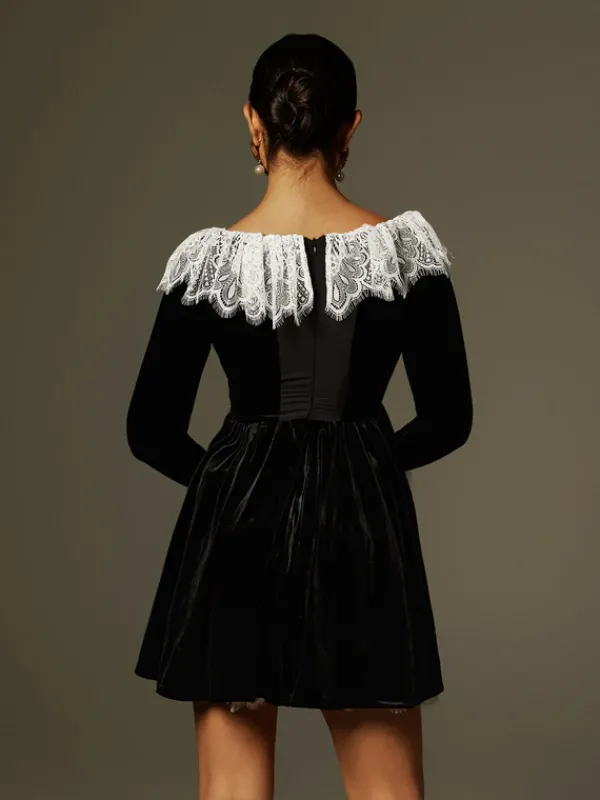Dresses|Mini Dresses*Mew Mews Fashion Jaxon Lace Trimmed Velvet Mini Dress