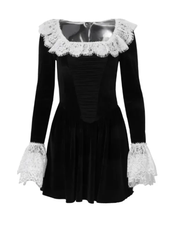 Dresses|Mini Dresses*Mew Mews Fashion Jaxon Lace Trimmed Velvet Mini Dress