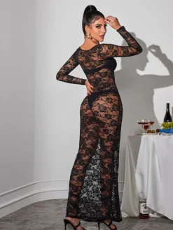 Dresses|Maxi Dresses*Mew Mews Fashion Jerryl Long Sleeve Cutout Lace Maxi Dress In Black