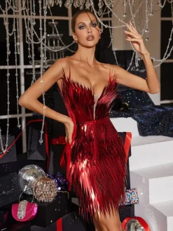 Embellishment|Dresses*Embellishment Jimmie Metal Feather Mini Dress In Red