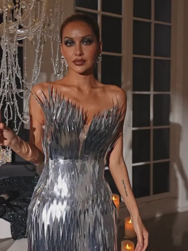 Embellishment|Dresses*Embellishment Jimmie Metal Feather Mini Dress In Silver