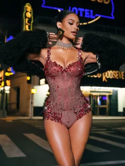 Bodysuits|Tops*Nuo Fansi Jodelle Rhinestone Sequin Bodysuit