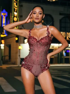 Bodysuits|Tops*Nuo Fansi Jodelle Rhinestone Sequin Bodysuit