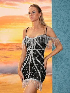 Embellishment|Dresses*Embellishment Jonah Sequin Embellished Fringe Mesh Dress