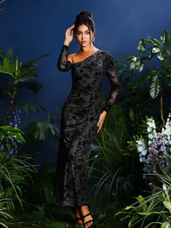 Dresses|Maxi Dresses*Mew Mews Fashion Jonila One Shoulder Flocked Maxi Dress