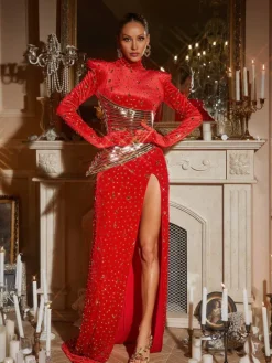 Dresses|Maxi Dresses*Embellishment Jonson Rhinestone Embellished Split Maxi Dress