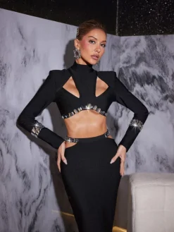 Sets & Co-ords*Bandage Jorah Rhinestone Cutout Skirt Set