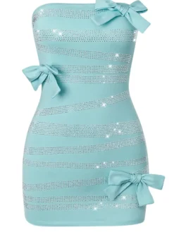 Dresses|Mini Dresses*Mew Mews Fashion Jorunn Strapless Rhinestone Bow Mini Dress