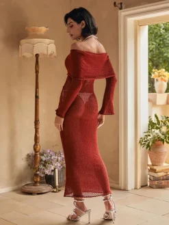 Dresses|Maxi Dresses*Mew Mews Fashion Juliea Off Shoulder Knitted Maxi Dress In Red