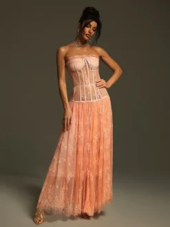 Dresses|Maxi Dresses*Mew Mews Fashion Juric Strapless Lace Mesh Maxi Dress