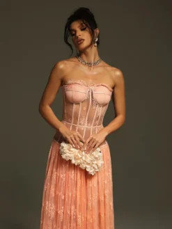 Dresses|Maxi Dresses*Mew Mews Fashion Juric Strapless Lace Mesh Maxi Dress