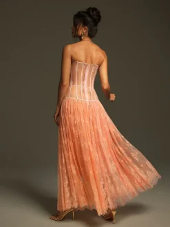 Dresses|Maxi Dresses*Mew Mews Fashion Juric Strapless Lace Mesh Maxi Dress