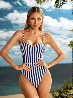 One Piece|Swimwear*Mew Mews Fashion Jyxara Spaghetti Stripe One Piece Swimsuit