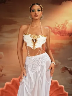 Armor Tops|Tops*Mew Mews Fashion O/S Kaelrix Halterneck Chain Armor Top In White