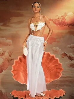 Armor Tops|Tops*Mew Mews Fashion O/S Kaelrix Halterneck Chain Armor Top In White