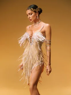 Embellishment|Dresses*Embellishment Kai Spaghetti Crystal Fringe Mini Dress