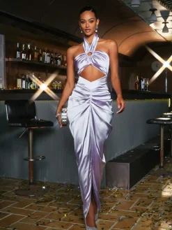 Dresses|Maxi Dresses*Mew Mews Fashion Kaily Halterneck Cutout Satin Maxi Dress