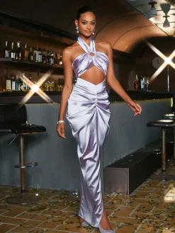 Dresses|Maxi Dresses*Mew Mews Fashion Kaily Halterneck Cutout Satin Maxi Dress