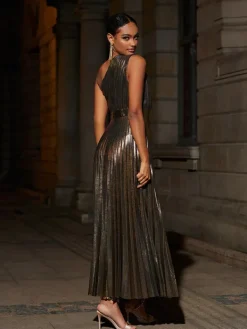 Dresses|Maxi Dresses*Mew Mews Fashion Kaleen One Shoulder Metallic Maxi Dress In Gold