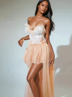 Sets & Co-ords*Jiu Bajia O/S Kalene Strapless Ruffle Tulle Skirt Set In Orange