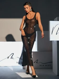 Dresses|Maxi Dresses*Mew Mews Fashion Karter Backless Embellished Mesh Maxi Dress In Black