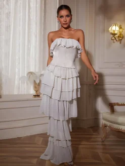 Dresses|Maxi Dresses*Mew Mews Fashion Katrina Strapless Ruched Mesh Maxi Dress