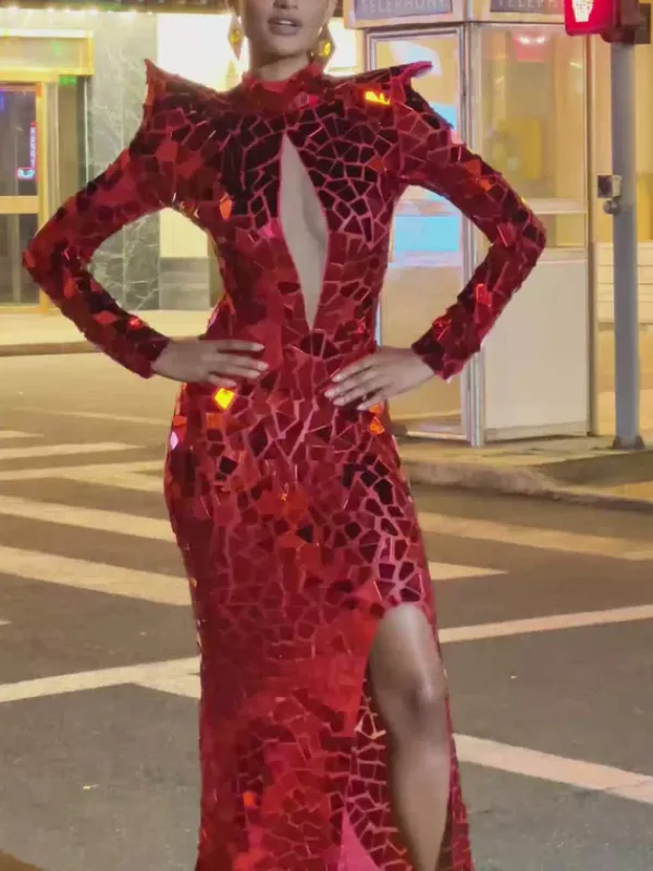 Embellishment|Dresses*Embellishment Kellan Long Sleeve Embellished Split Maxi Dress In Red