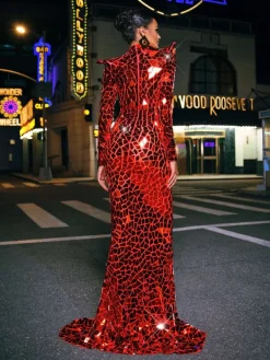Embellishment|Dresses*Embellishment Kellan Long Sleeve Embellished Split Maxi Dress In Red