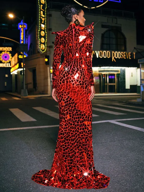 Embellishment|Dresses*Embellishment Kellan Long Sleeve Embellished Split Maxi Dress In Red